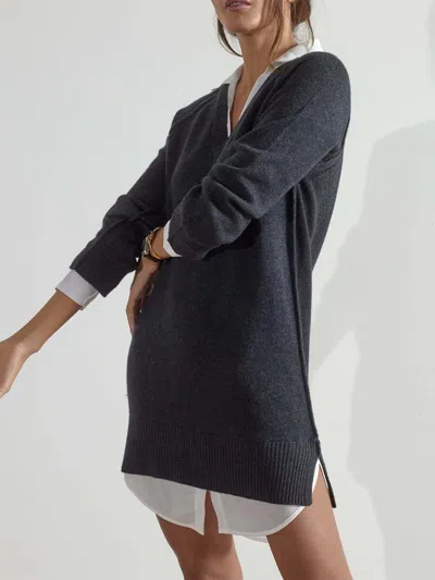 Brochu Walker The Looker Layered V-neck Dress In Charcoal With White Underlayer