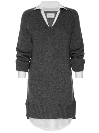 Brochu Walker The Looker Layered V-neck Dress In Charcoal With White Underlayer