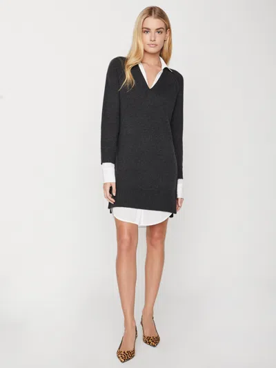 Brochu Walker The Looker Layered V-neck Dress In Charcoal With White Underlayer