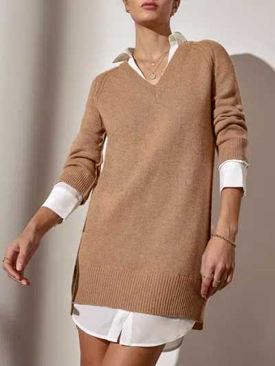 Brochu Walker The Looker Layered V-neck Dress In Camel Melange With White Underlayer