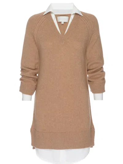 Brochu Walker The Looker Layered V-neck Dress In Camel Melange With White Underlayer