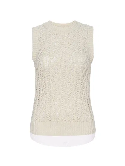 Brochu Walker Otto Layered Open-knit Crewneck Tank In Egret