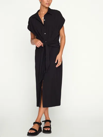 Brochu Walker Setia Dolman-sleeve Tie-waist Midi Shirtdress In Black Onyx