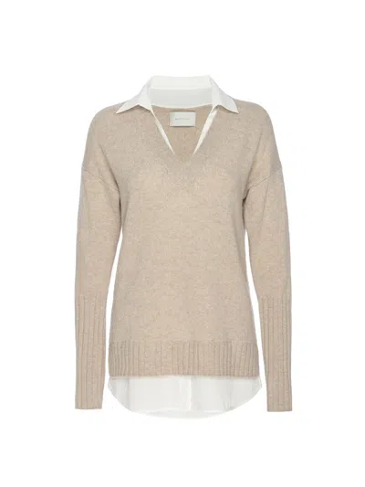 Brochu Walker The Tatum Layered V Neck Looker In Dune Mélange With White