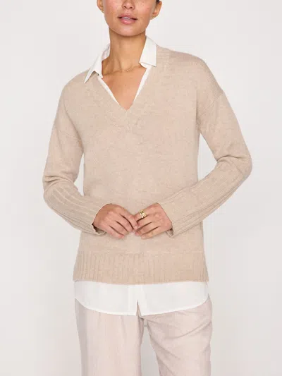 Brochu Walker The Tatum Layered V Neck Looker In Dune Mélange With White