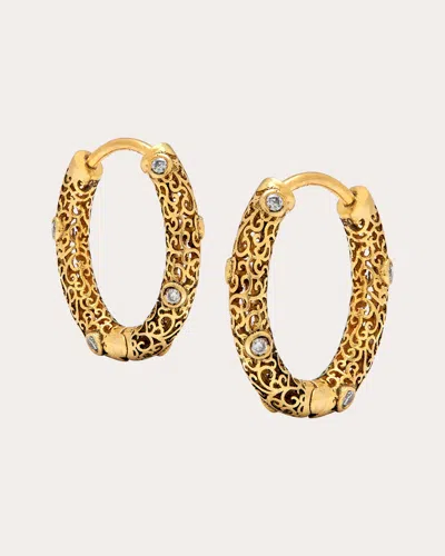 Amrapali Jali 18k Yellow Gold Diamond Hoop Earrings In Gold