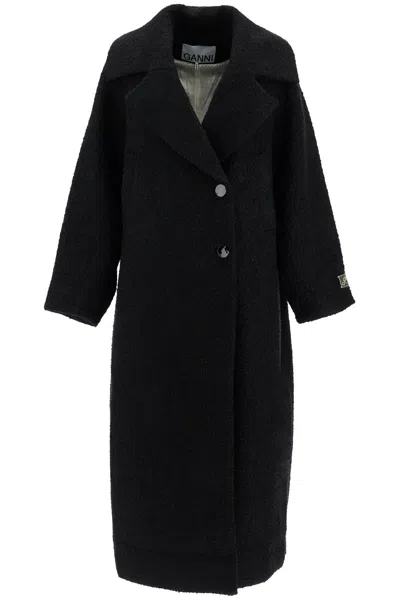 Ganni Long Bouclã© Coat For In Black