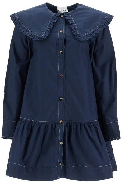 Ganni Mini Chemisier Shirt In Blue