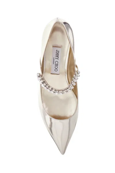 Jimmy Choo Pointed Toe Flat With Crystal Strap In Gold