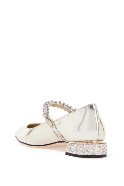 Jimmy Choo Pointed Toe Flat With Crystal Strap In Gold