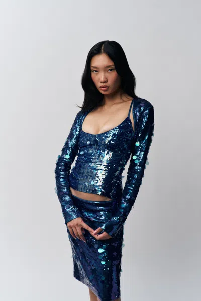 Danielle Guizio Ny Paillette Midi Skirt In Sapphire