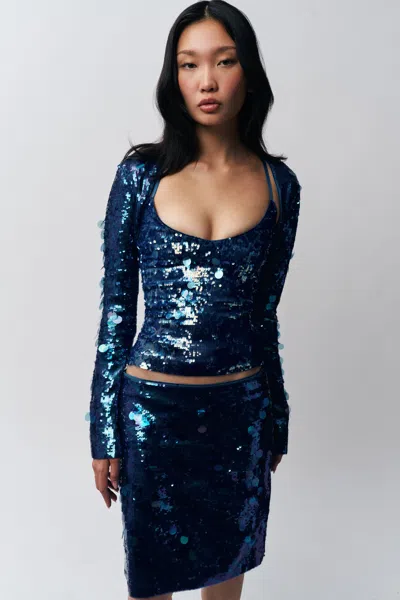 Danielle Guizio Ny Paillette Midi Skirt In Sapphire