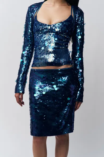 Danielle Guizio Ny Paillette Midi Skirt In Sapphire