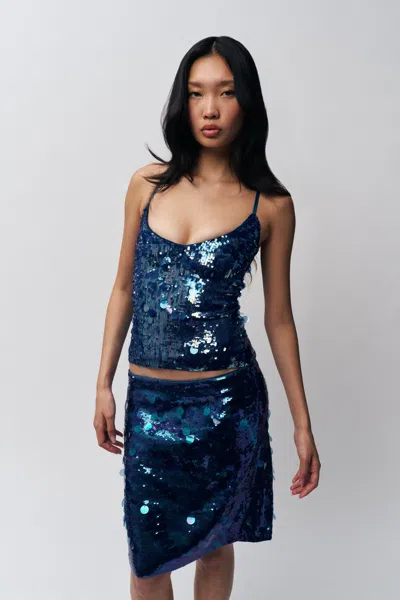 Danielle Guizio Ny Paillette Midi Skirt In Sapphire