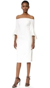 Milly Selena Italian Cady Bell Sleeve Dress In White