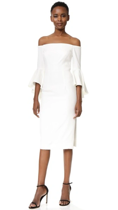 Milly Selena Italian Cady Bell Sleeve Dress In White