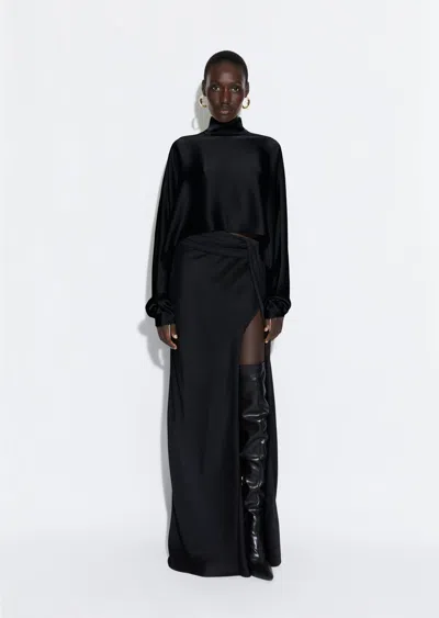 Lapointe Satin Caftan Top In Black