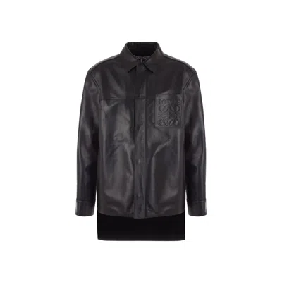 Loewe Anagram Leather Zip-up Overshirt