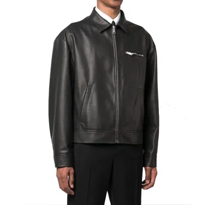 Prada Leather Jacket Men In Black