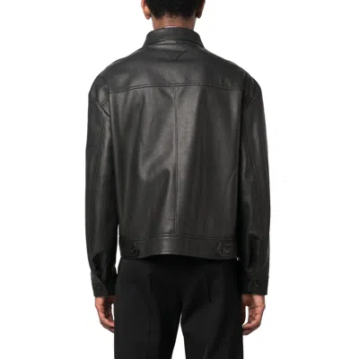 Prada Leather Jacket Men In Black