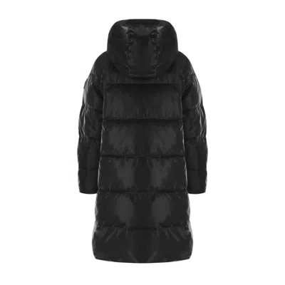 Elisabetta Franchi Black Satin Hooded Padded Coat In Black