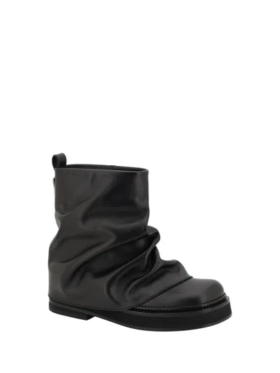 Attico 'mini Robin' Black Ankle Boots With Logo Plaque On The Rear And Pull-tab At The Heel In Black