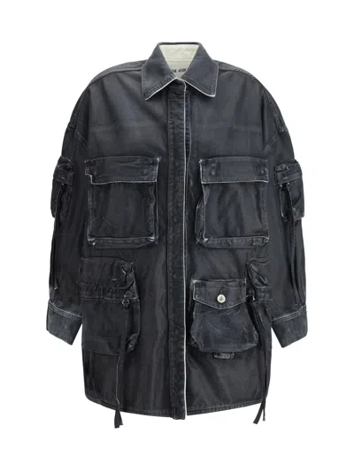 Attico Fern Zip-up Denim Jacket In Black