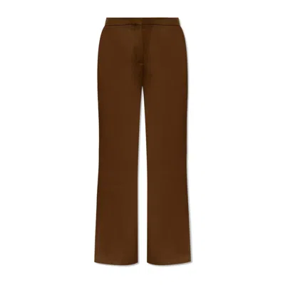 Tory Burch Wool Twill Trousers In Mocha Chip