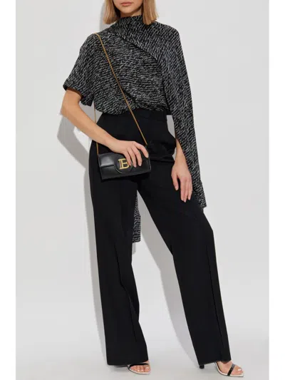 Balmain Script Print Silk Blouse In Black