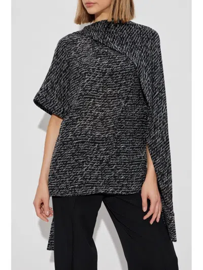 Balmain Script Print Silk Blouse In Black