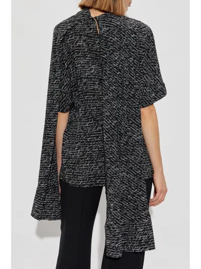 Balmain Script Print Silk Blouse In Black