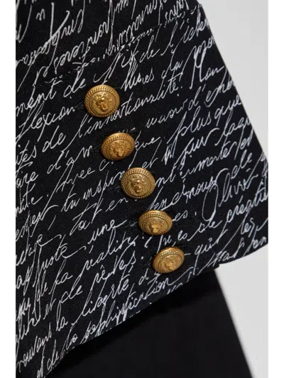 Balmain Script Print Silk Blouse In Black