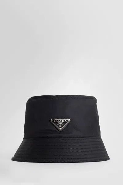 Prada Logo-embellished Shell Bucket Hat In Black