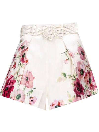 Shop Zimmermann Shorts In Cream Red Floral