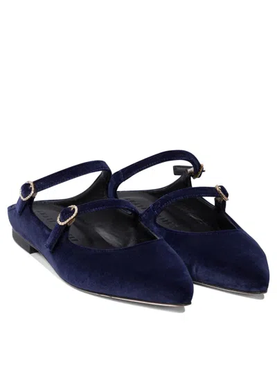 Amato Daniele Velvet Blue Loafers With Pointed Toe And Buckle Detail
