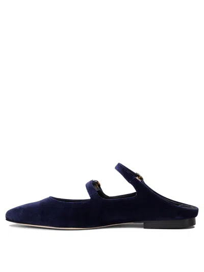 Amato Daniele Velvet Blue Loafers With Pointed Toe And Buckle Detail