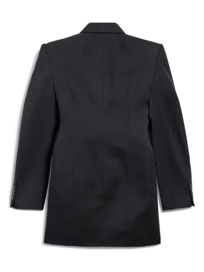 Shop Balenciaga Black  Hourglass Blazer. Fitted Waist. Notched Collar. Double-breasted Front