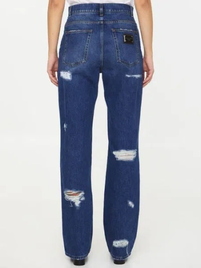Dolce & Gabbana Distressed Jeans With Leo Print