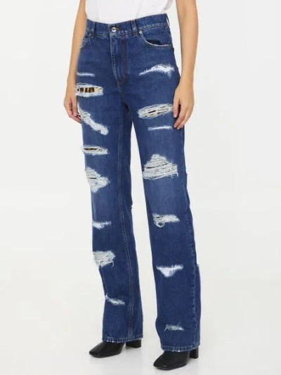 Dolce & Gabbana Distressed Jeans With Leo Print