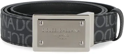 Dolce & Gabbana Men's Allover Logo Plaque Belt