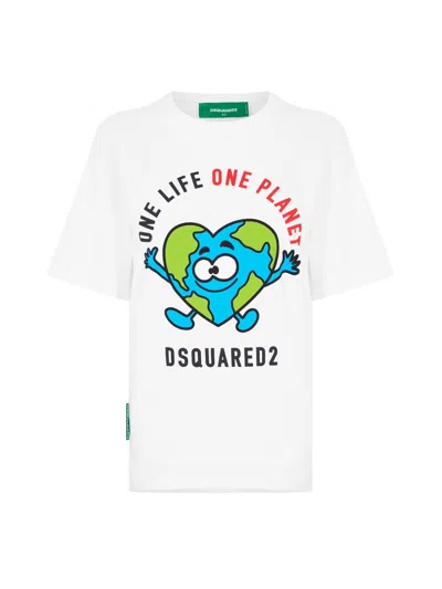 Dsquared2 Earth Logo Short Sleeve T-shirt For Women