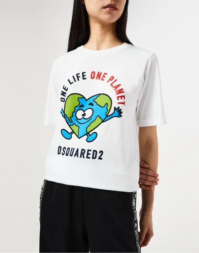 Dsquared2 Earth Logo Short Sleeve T-shirt For Women