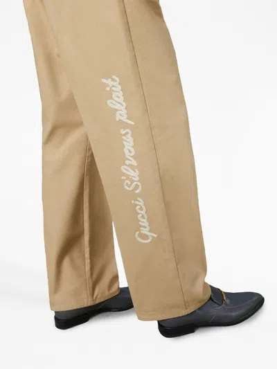 Gucci Embroidered-logo Straight Trousers