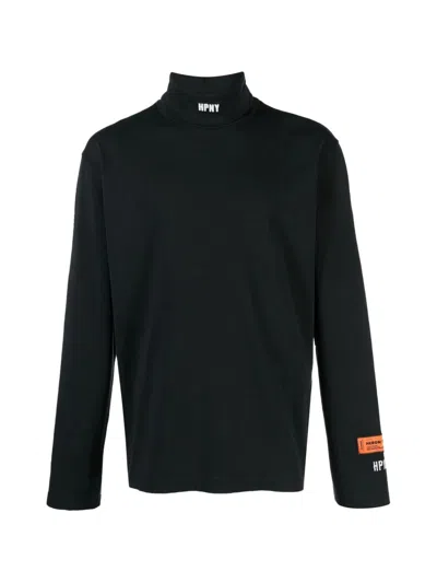 Heron Preston Black Turtleneck Pullover With Contrasting Logo Embroidery In Cotton Man