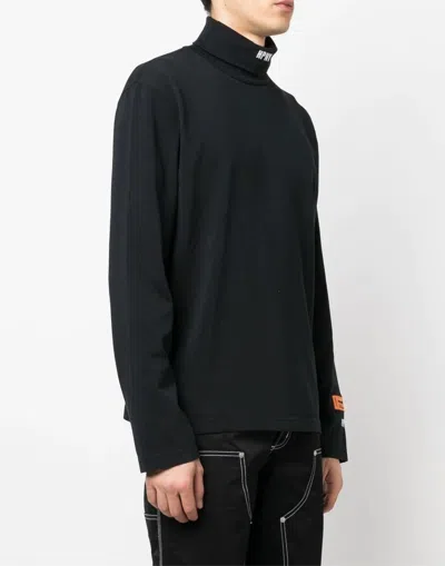 Heron Preston Black Turtleneck Pullover With Contrasting Logo Embroidery In Cotton Man