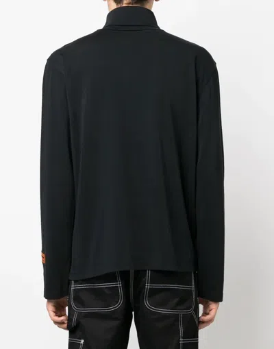 Heron Preston Black Turtleneck Pullover With Contrasting Logo Embroidery In Cotton Man