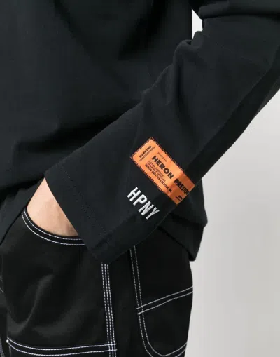 Heron Preston Black Turtleneck Pullover With Contrasting Logo Embroidery In Cotton Man