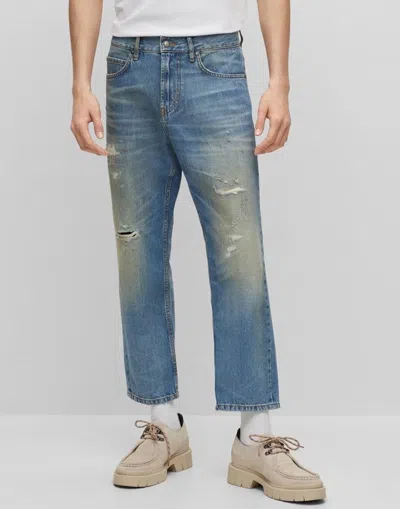 Hugo Boss Baggy-fit Jeans In Stonewashed Blue Denim