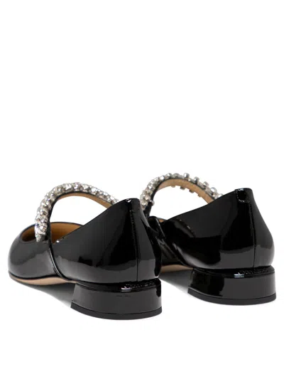 Jimmy Choo Black Ballet Flats With Crystals On Strap In Black