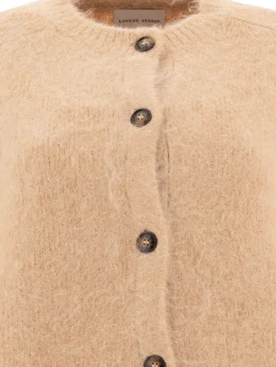 Loulou Studio "arsen" Crew Neck Cardigan In Neutral